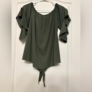 Luckymore Dark Green Blouse with Flowy Sleeves